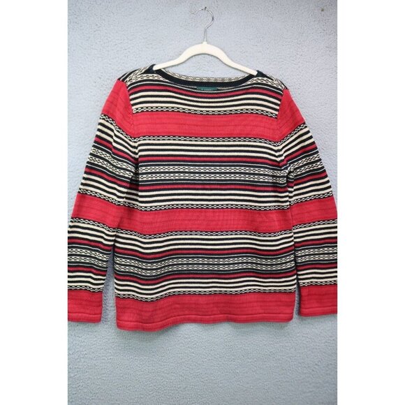 Lauren Ralph Lauren Chunky Striped Cotton Pullover Sweater-Size Medium-Nice - Picture 1 of 10